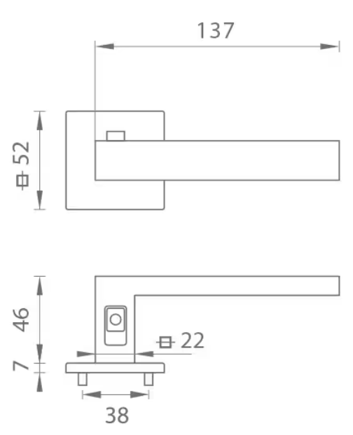Klika na dveře TI - SQUARE - HR 7S 4275 s uzamykáním, Povrch: BIM - bílá mat (152) - Obrázek 3